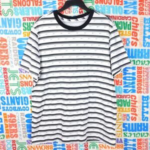 Nike Sportswear Club Stripe T Shirt Size L Black Collar All Over Print Swoosh